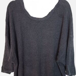 J Jill Grey Waffle Knit Cotton Blend Pullover Sweater 3/4 Sleeve Size 2X EUC